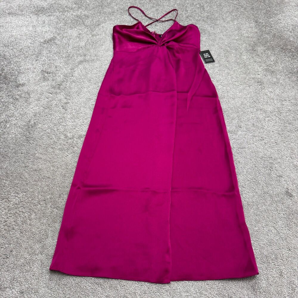 Express Satin Halter Twist Front Midi Slip Dress Womens XS Magenta Purple NWT